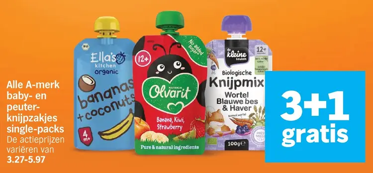 Aanbieding: baby- en peuter-knijpzakjes single-packs