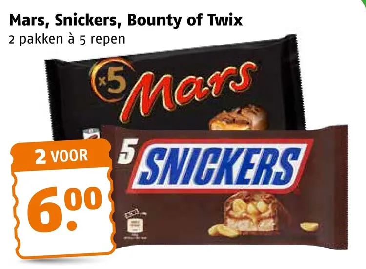 Aanbieding: Mars, Snickers, Bounty of Twix