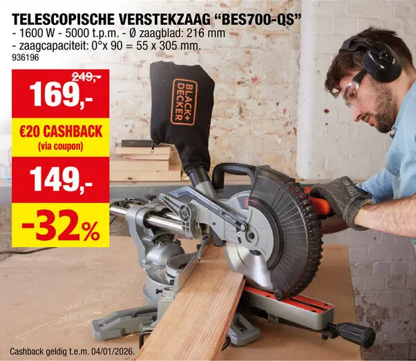 Promotie: Black+Decker afkort- en verstekzaag 1600W 216mm