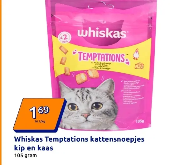Aanbieding: Whiskas Temptations kattensnoepjes kip en kaas