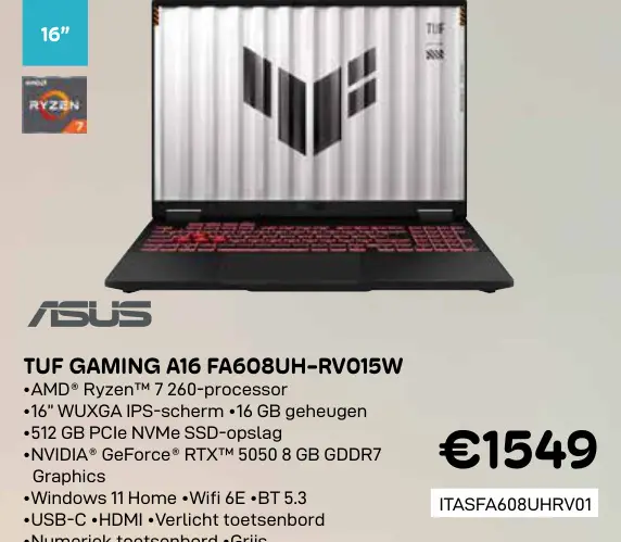 Aanbieding: Tuf gaming a16 fa608uh-rv015w