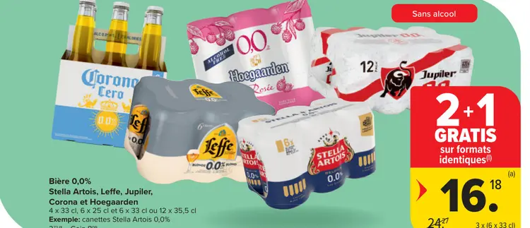 Offre: Bière 0,0%, Stella Artois, Leffe, Jupiler, Coronoa et Hoegaarden