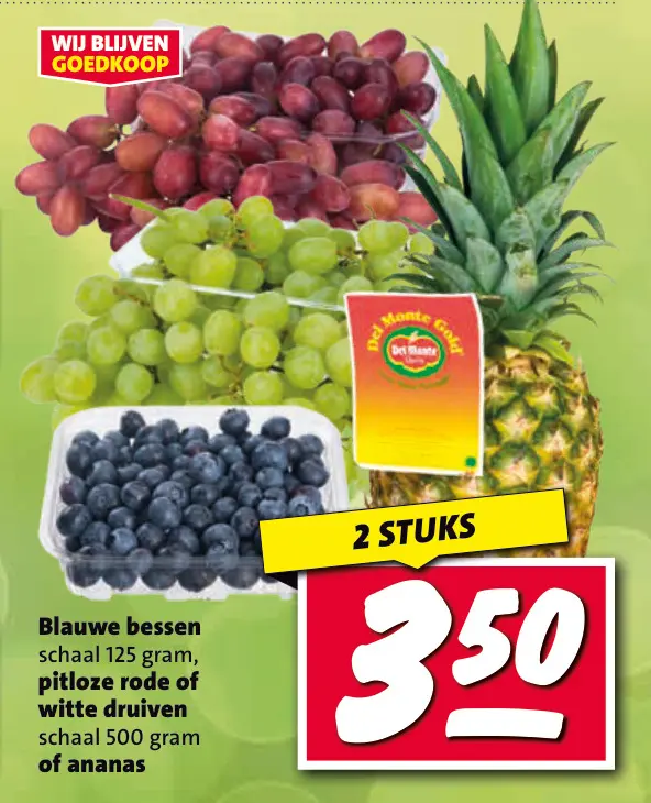 Aanbieding: Blauwe bessen, pitloze rode of witte druiven,