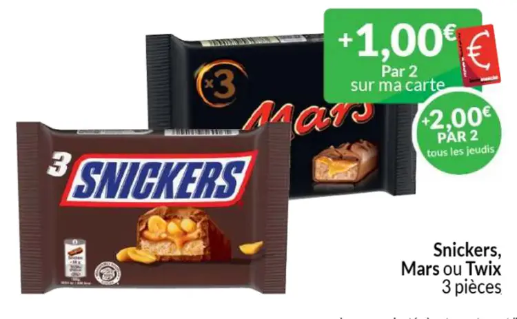 Offre: Snickers, Mars ou Twix