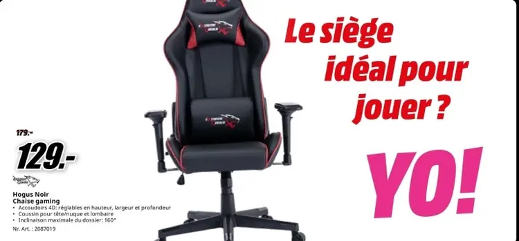 Offre: Hogus Noir Chaise gaming