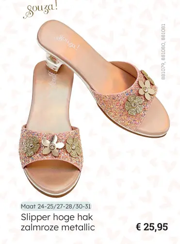 Promotie: Slipper hoge hak zalmroze metallic