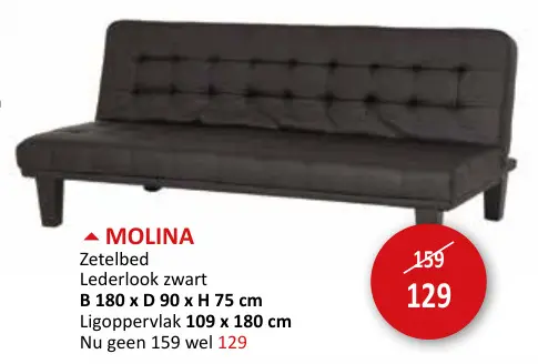 Aanbieding: Molina Zetelbed Lederlook zwart