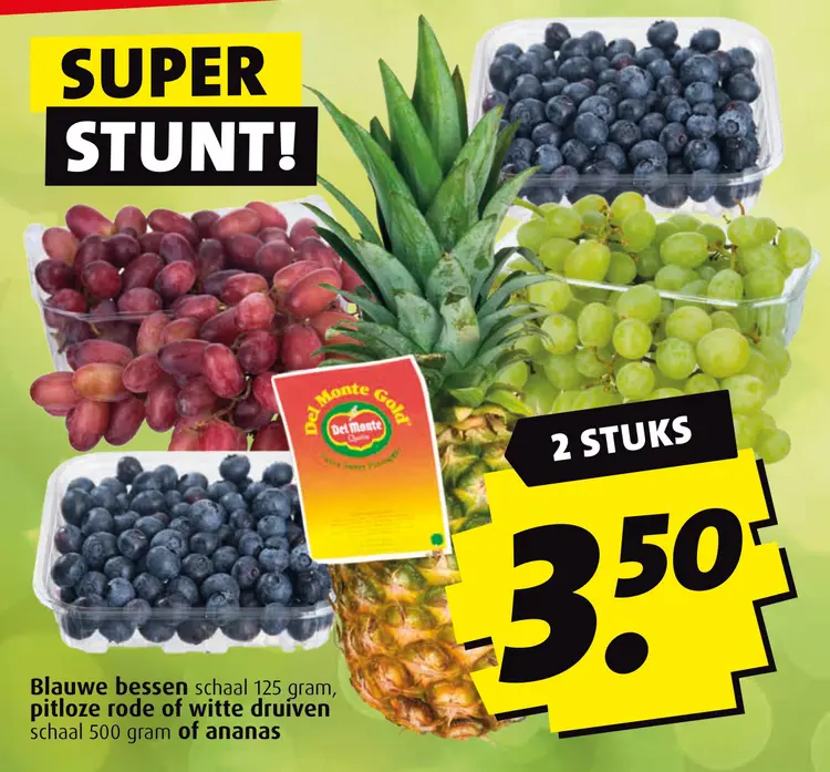 Aanbieding: Blauwe bessen, pitloze rode of witte druiven of ananas