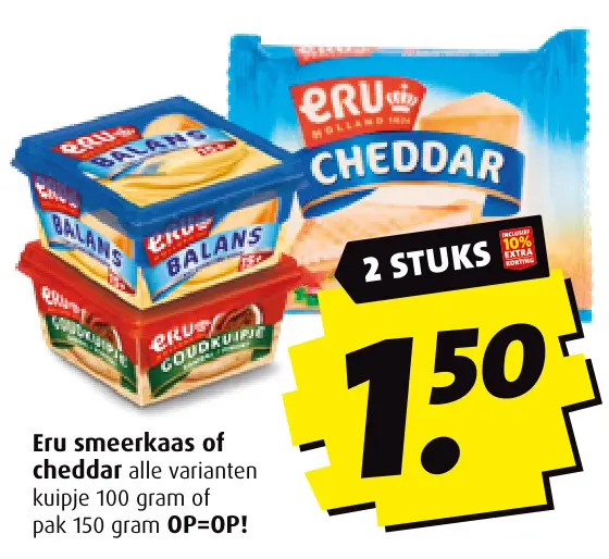Aanbieding: Eru smeerkaas of cheddar