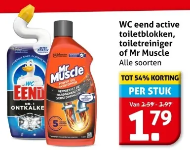 Aanbieding: WC eend active toiletblokken, toiletreiniger of Mr Muscle