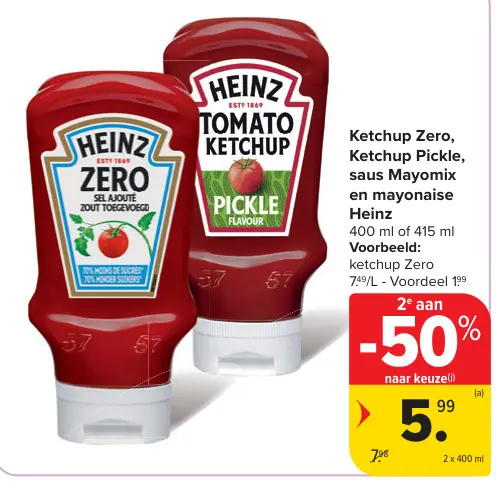 Promotie: Ketchup Zero, Ketchup Pickle, saus Mayomix en mayonaise Heinz