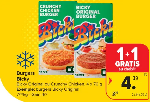 Offre: Burgers Bicky Original ou Crunchy Chicken