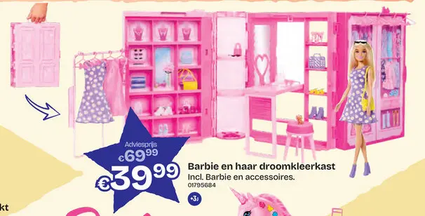 Aanbieding: Barbie Droomkleerkast met pop en accessoires