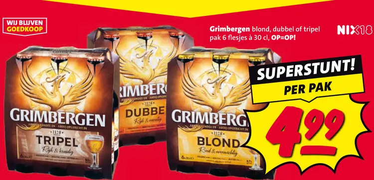 Aanbieding: Grimbergen blond, dubbel of tripel