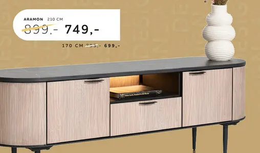 Offre: Aramon, buffet bas 210 cm. - 2-portes + 1-tiroir + 1-niche (+ LED)