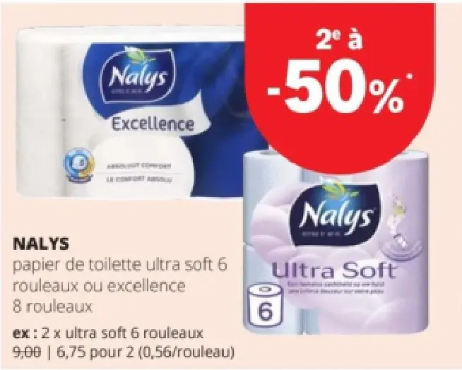 Offre: Papier de toilette ultra soft 6 rouleaux ou excellence 8 rouleaux