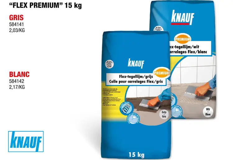 Offre: Knauf Premium Flex colle pour carrelages 15kg gris