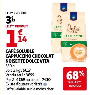 Offre: Café soluble cappuccino chocolat noisette