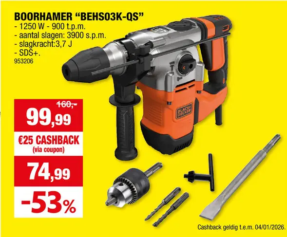 Promotie: Black+Decker BEHS03K-QS boorhamer 1250W