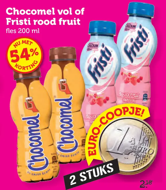 Aanbieding: Chocomel vol of Fristi rood fruit
