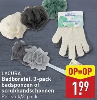 Aanbieding: Badborstel, 3-pack badsponzen of scrubhandschoenen