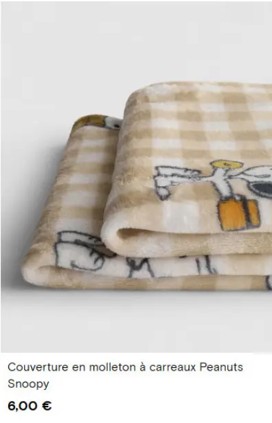 Offre: Primark Couverture en molleton à carreaux Peanuts Snoopy