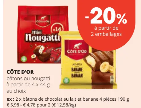 Offre: Côte d'Or bâtons ou nougatti