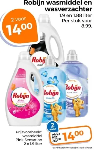 Aanbieding: Robijn wasmiddel en wasverzachter