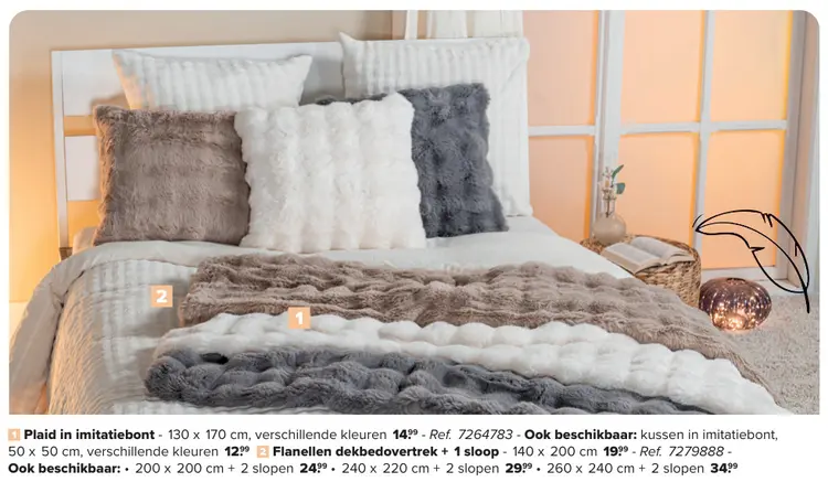 Promotie: Plaid in imitatiebont of flanellen dekbedovertrek + 1 sloop