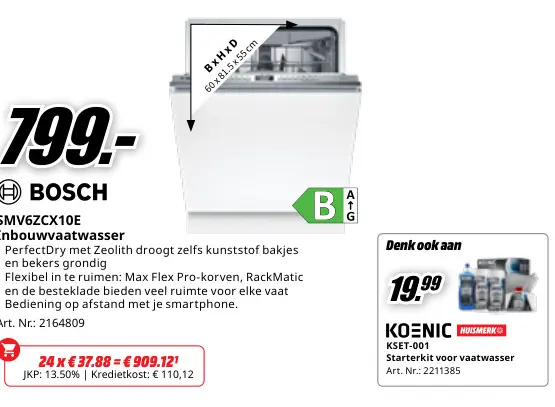 Promotie: Bosch SMV6ZCX10E Inbouwvaatwasser