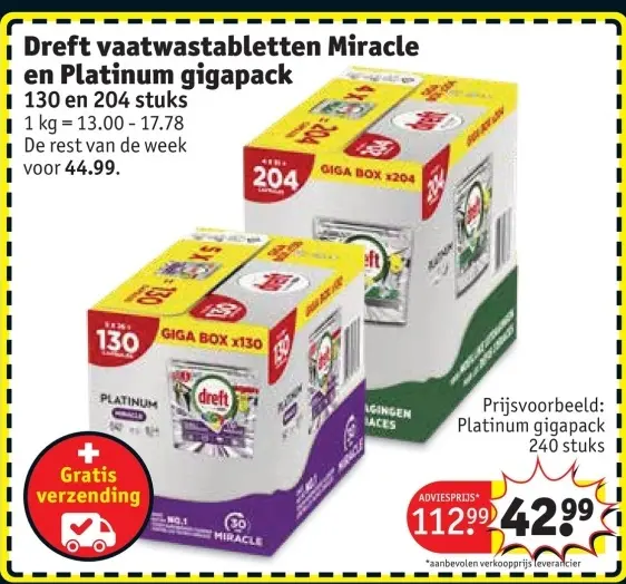 Promotie: Dreft vaatwastabletten Miracle en Platinum gigapack