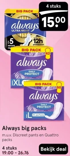 Aanbieding: Big packs maandverband en inlegkruisjes