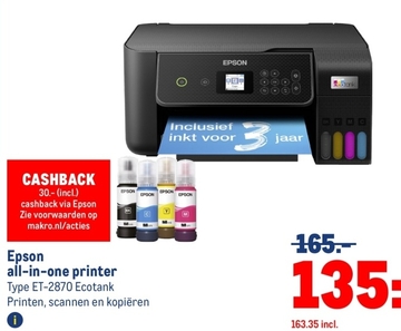 Aanbieding: Epson all-in-one printer Type ET-2870 Ecotank