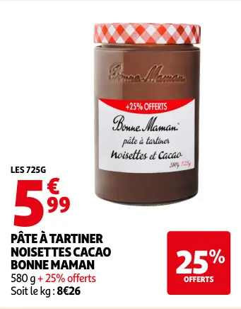 Offre: Pâte à tartiner noisettes cacao
