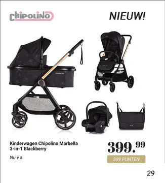 Aanbieding: Kinderwagen Chipolino Marbella 3-in-1 Blackbe