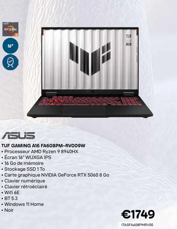 Offre: Tuf gaming a16 fa608pm-rv009w
