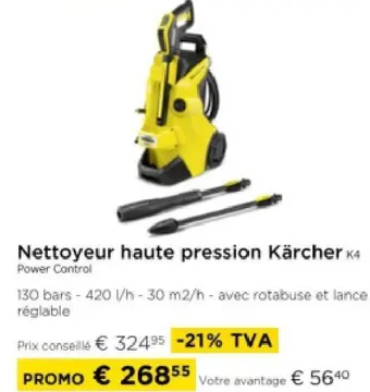 Offre: Nettoyeur haute pression Kärcher K4 Power Con