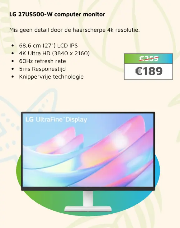 Aanbieding: LG 27US500-W computer monitor