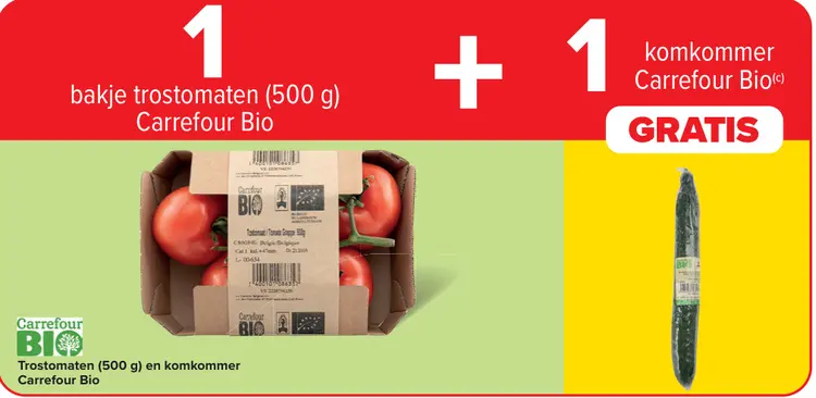 Promotie: bakje trostomaten met gratis  komkommer