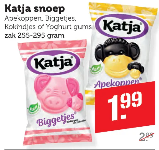 Aanbieding: snoep Apekoppen, Biggetjes, Kokindjes of Yoghurt gums