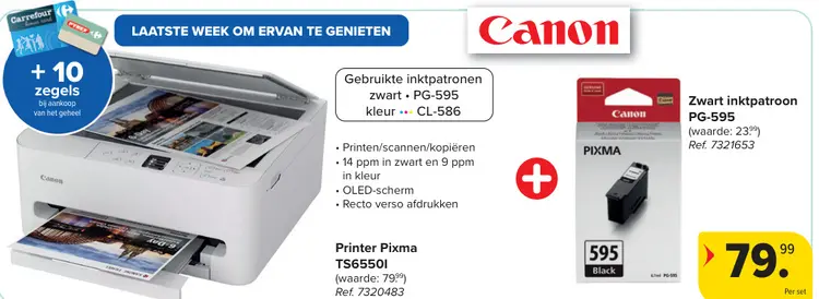 Promotie: Printer Pixma TS6550I + Zwart inktpatroon PG-595