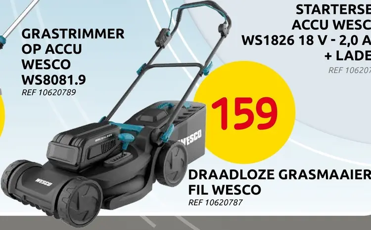 Promotie: Wesco Draadloze grasmaaier