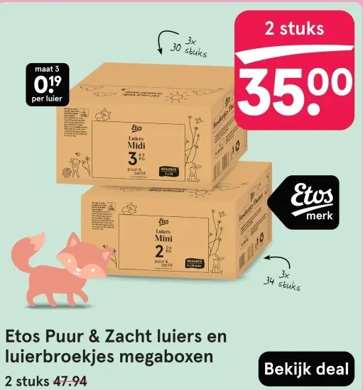 Aanbieding: Etos Puur & Zacht luiers en luierbroekjes megaboxen