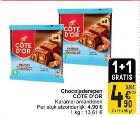 Aanbieding: Chocoladerepen CÔTE D'OR Karamel amandelen
