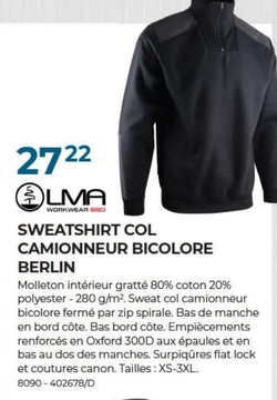 Offre: SWEATSHIRT COL CAMIONNEUR BICOLORE BERLIN