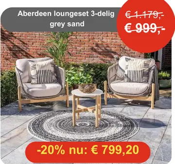 Aanbieding: Aberdeen loungeset 3-delig grey sand