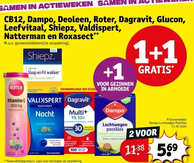 Aanbieding: CB12, Dampo, Deoleen, Roter, Dagravit, Glucon, Leefvitaal, Shiepz, Valdispert, Natterman en Roxasect