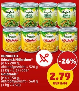 Aanbieding: BONDUELLE Erbsen & Möhrchen / GOLDMAIS