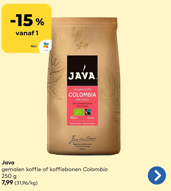 Promotie: Java gemalen koffie of koffiebonen Colombia