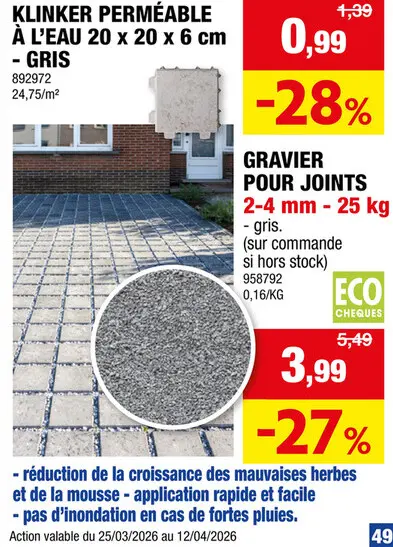 Offre: Klinkers perméables à l'eau 20x20x6 cm gris